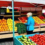**

"Colorful market stall in Kraków, Poland. Fresh fruits, vegetables, and flowers are displayed with vibrant, eye-catching colors. Polish shoppers are browsing, with smiles on their faces. A sense of energy and excitement."

**