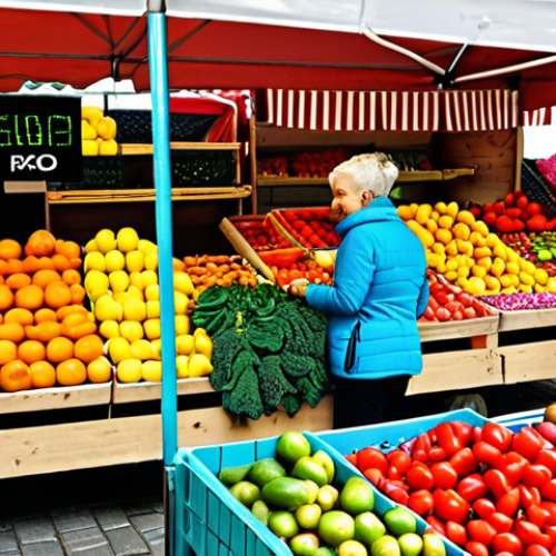 **

"Colorful market stall in Kraków, Poland. Fresh fruits, vegetables, and flowers are displayed with vibrant, eye-catching colors. Polish shoppers are browsing, with smiles on their faces. A sense of energy and excitement."

**