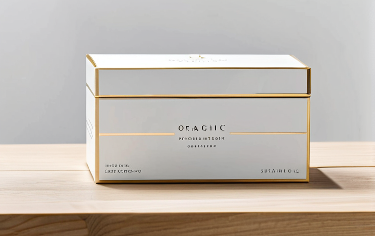 A meticulously designed, minimalist product packaging for a premium organic cosmetic line, featuring elegant typography and a subtle metallic sheen. The product box sits on a clean, light-colored wooden table in a well-lit, contemporary retail display setting. The overall atmosphere conveys a sense of luxury, high quality, and sophisticated appeal, embodying the halo effect. Professional photography, sharp focus, natural lighting, appropriate content, safe for work, family-friendly.