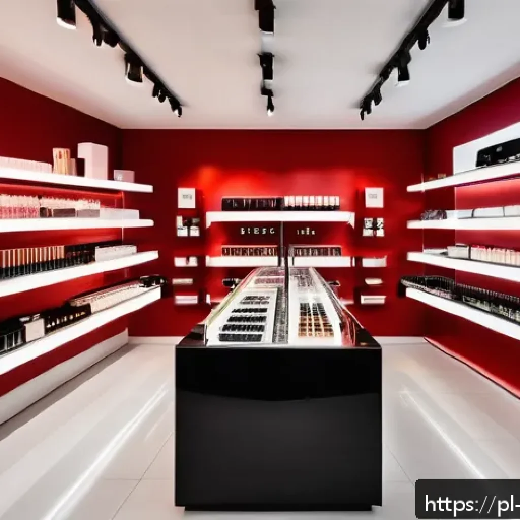 소비자 구매 여정에서의 심리적 터치포인트 - A modern Polish boutique cosmetics store interior, featuring elegant product displays with eye-catch...