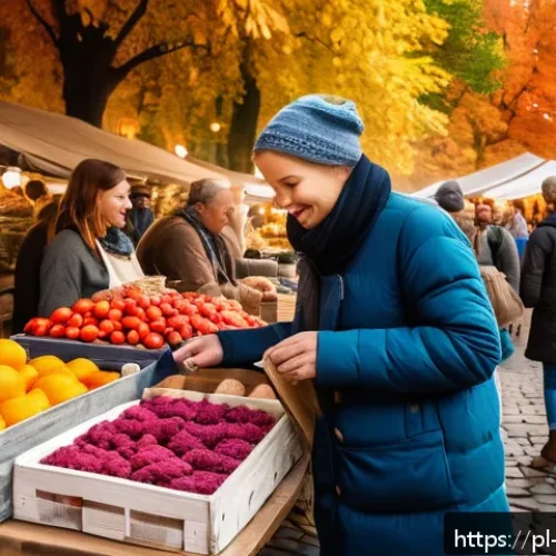 Home 32 소비자 심리와 셀프 이미지의 중요성 - A cozy Polish local market scene during autumn, featuring a diverse group of happy shoppers browsing...